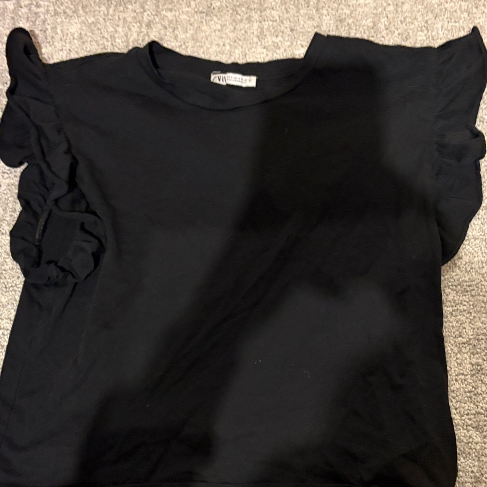 Zara Black Ruffle Sleeve Blouse